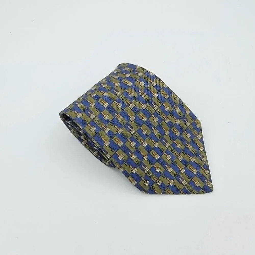 Structure Vintage Tie Necktie Blue Green Paint Brush 100% Silk USA 56.5 x 3.75